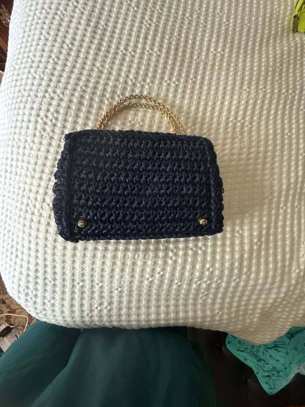 Styled by EnCORE Vintage Navy Blue Woven Handbag with Gold Chain